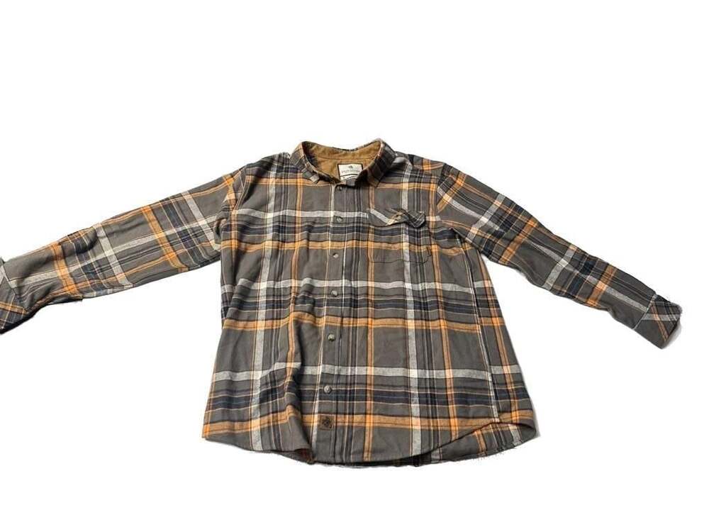 Legendary Whitetails Men's Buck Camp Flannel Shirt - Gray/Orange Plaid-Lg